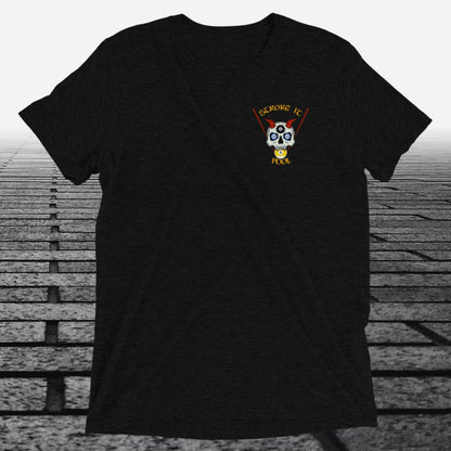 Rack 'Em 'N Crack 'Em, with logo on the front, Tri-blend t-shirt